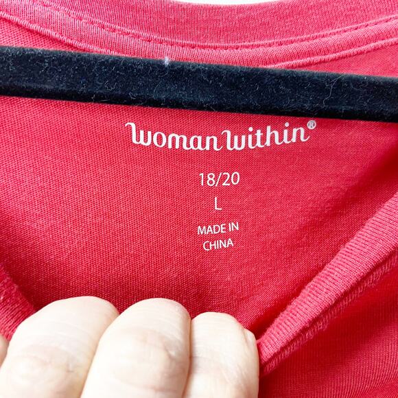 Woman Within 18/20 Large Womens Dark Coral Scallop Hem Tee - Picture 4 of 7